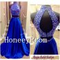 Two Piece Blue Beading Prom Dresses, Dresses for Prom