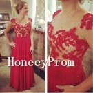 Red Applique A-Line Prom Dresses, Dresses for Prom