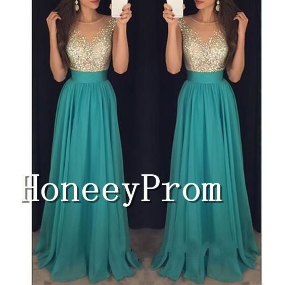 Cap Sleeve Beading Long Prom Dresses, Dresses for Prom