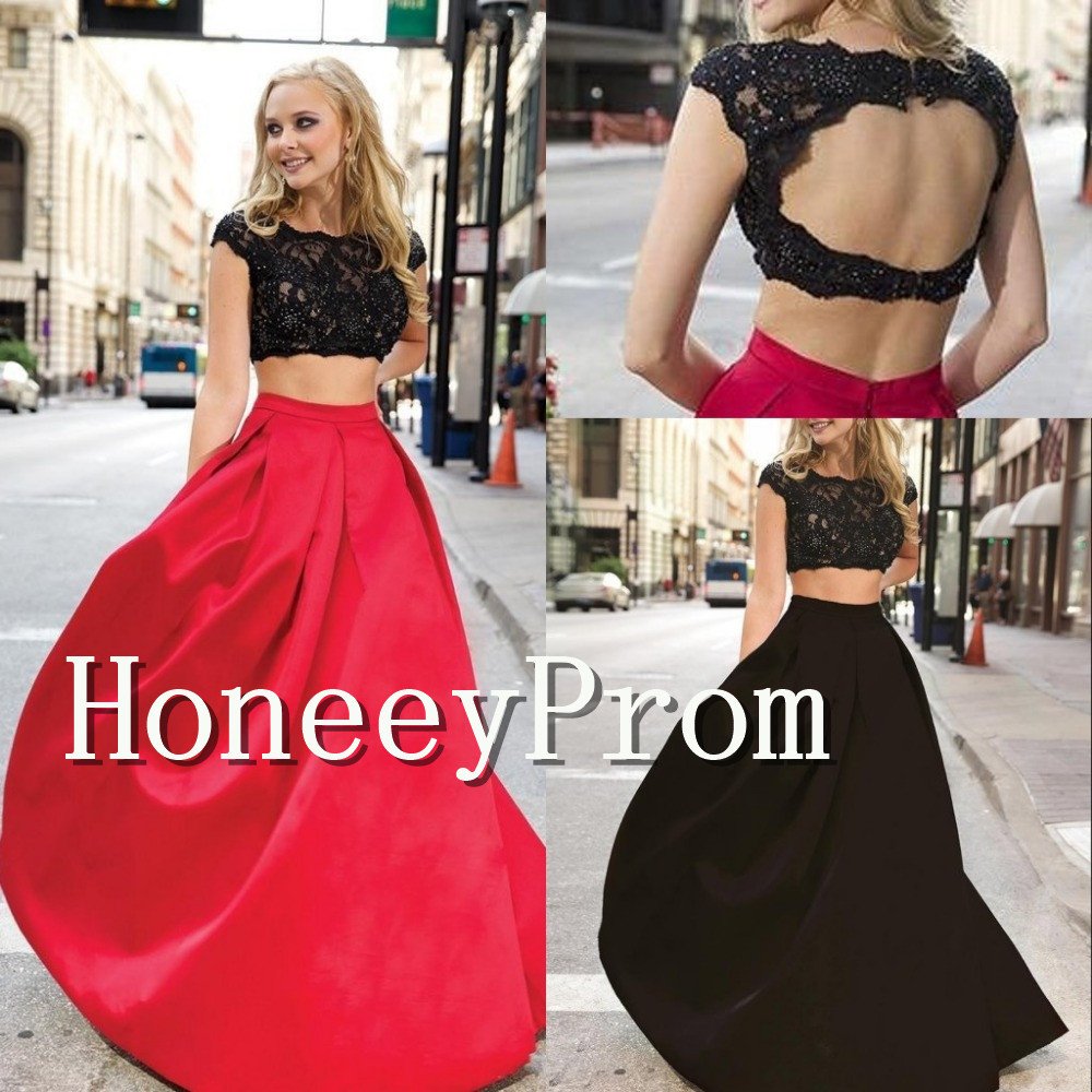 Two Piece Backless A-Line Prom Dresses, Dresses for Prom