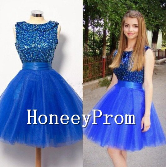 Royal Blue Sequin Short Prom Dresses, Dresses for Prom