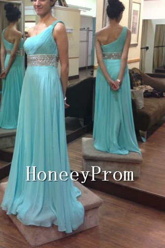 One Shoulder Blue Long Prom Dresses, Dresses for Prom
