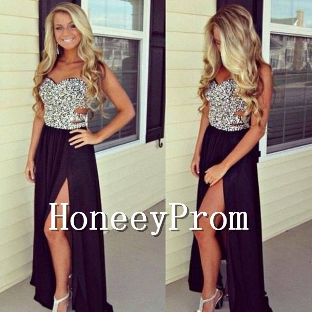 Sweetheart Beaded Side Slit Prom Dresses, Dresses for Prom