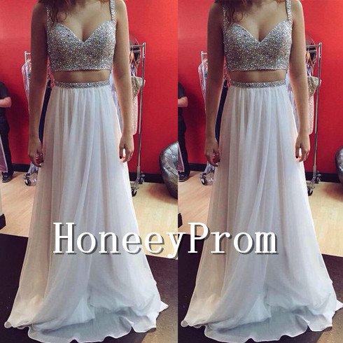 Spaghetti Straps Two Piece Prom Dresses, Dresses for Prom