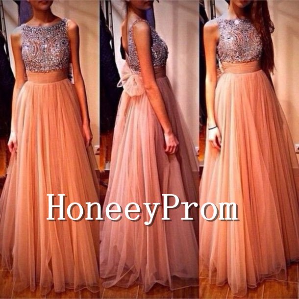 A-Line Sequin Long Tulle Prom Dresses, Dresses for Prom