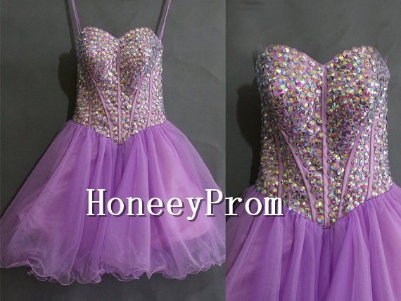 Spaghetti Straps Short Beaded Prom Dresses, Dresses for Prom