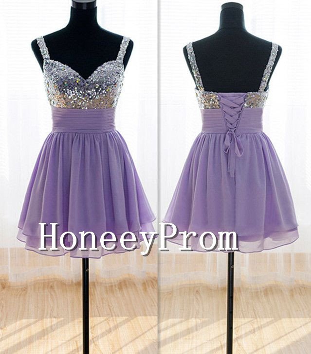 Spaghetti Straps Sequin Short Prom Dresses, Dresses for Prom