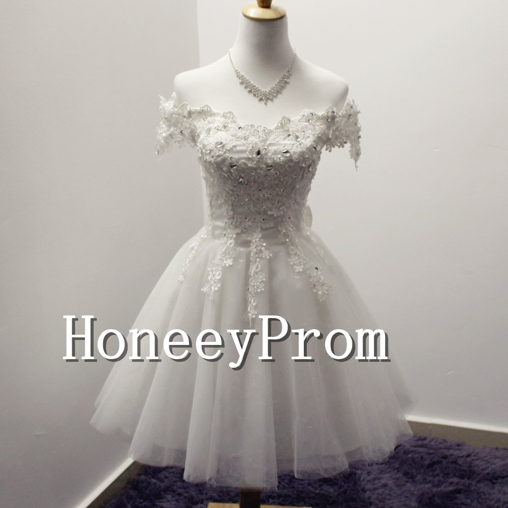 Off Shoulder White Cute Prom Dresses, Dresses for Prom