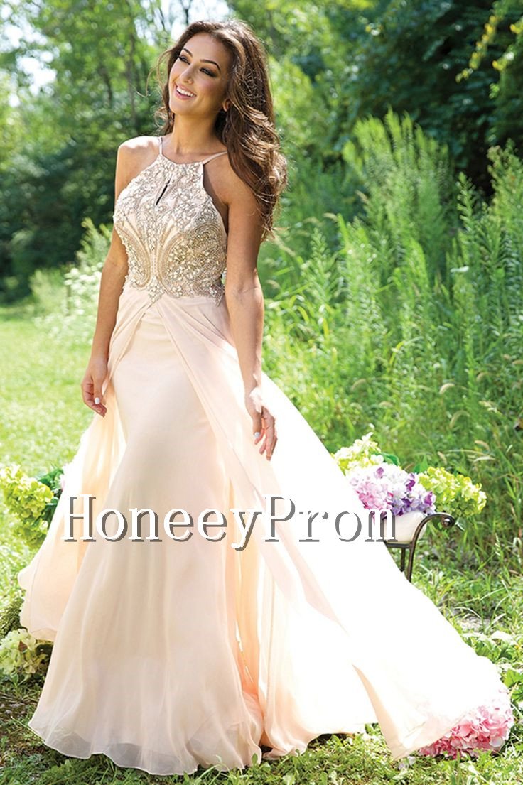 Spaghetti Straps A-Line Beaded Prom Dresses, Dresses for Prom