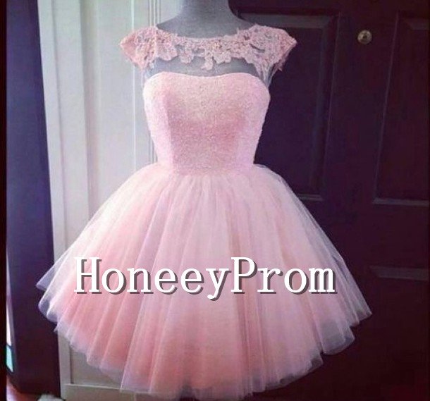 Short Pink Cap Sleeve Prom Dresses, Dresses for Prom