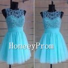 Blue Beading Short Tulle Prom Dresses, Dresses for Prom
