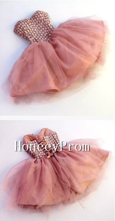 Strapless Beaded Short Mini Prom Dresses, Dresses for Prom