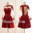 Long Sleeve Lace Satin Prom Dresses, Dresses for Prom