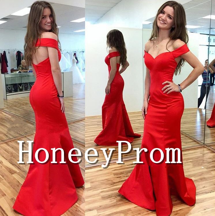 Off Shoulder Mermaid Red Prom Dresses, Dresses for Prom