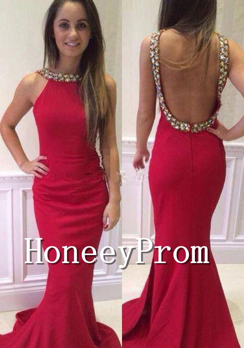 Open Back Mermaid Red Prom Dresses, Dresses for Prom