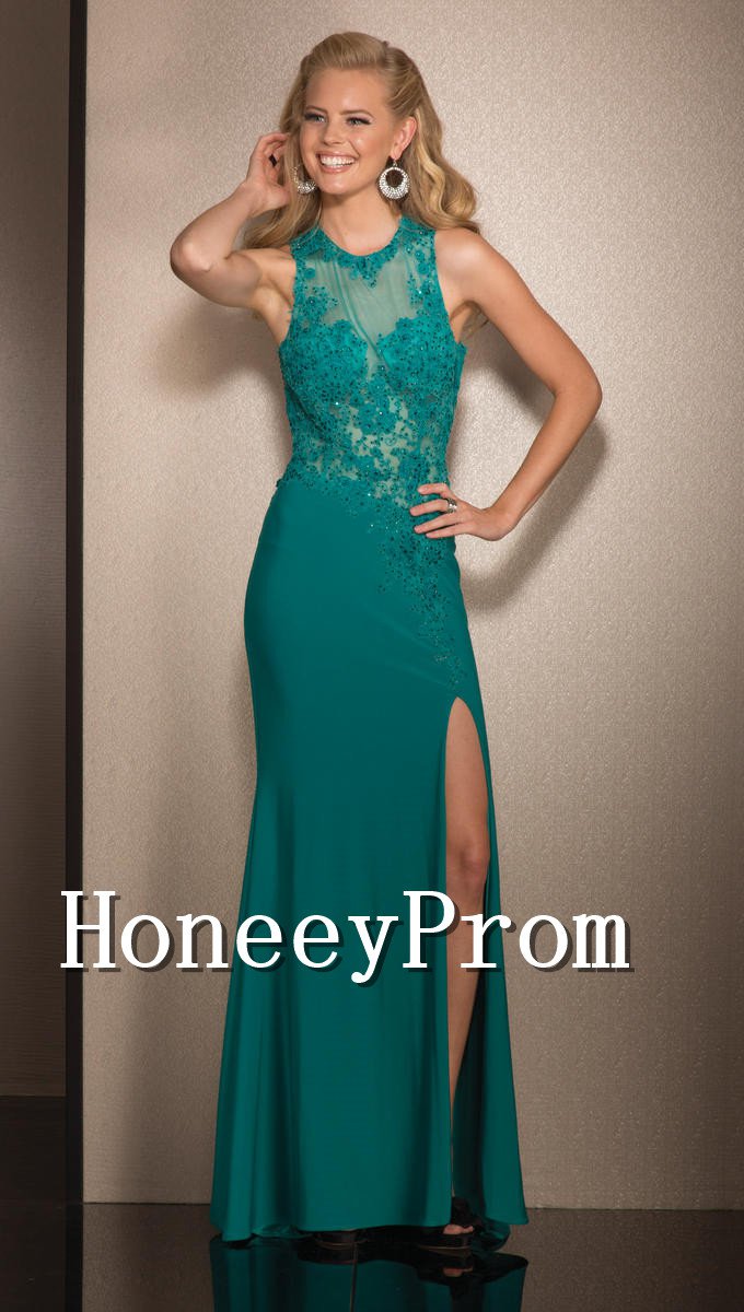 Sleeveless Backless Side Slit Prom Dresses, Dresses for Prom