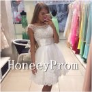 Short Lace Beading White Prom Dresses, Dresses for Prom