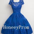 Royal Blue Lace Short Prom Dresses, Dresses for Prom