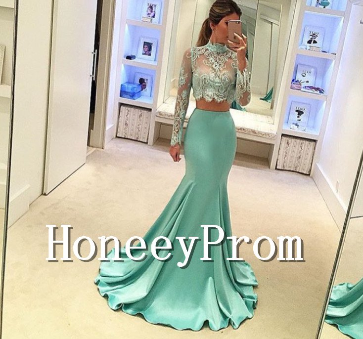 Two Piece High Neck Prom Dresses, Dresses for Prom