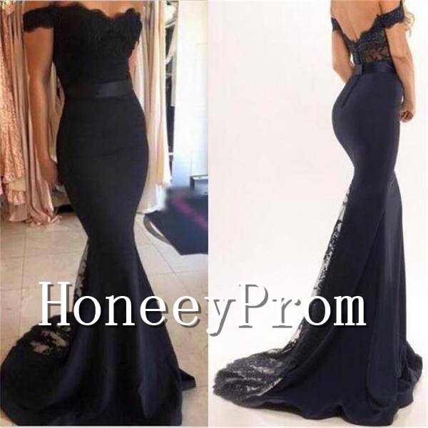 Off Shoulder Black Mermaid Prom Dresses, Dresses for Prom