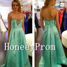 A-Line Green Satin Prom Dresses, Dresses for Prom