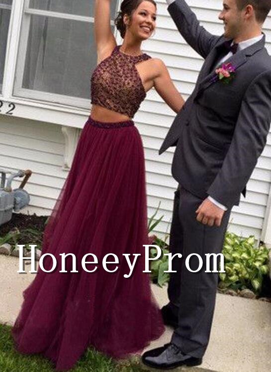 Two Piece A-Line Prom Dresses, Dresses for Prom