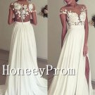 Short Sleeve Lace Chiffon Prom Dresses, Dresses for Prom