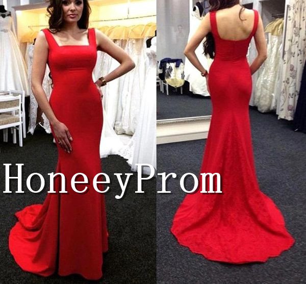 Simple Straps Red Mermaid Prom Dresses, Dresses for Prom