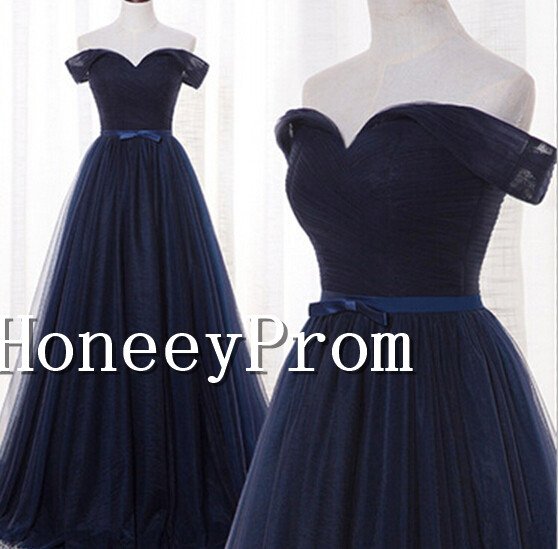 Off Shoulder Navy Blue Prom Dresses, Dresses for Prom