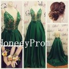 Spaghetti Straps Green Applique Prom Dresses, Dresses for Prom