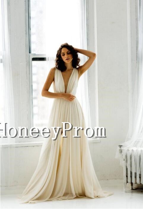Deep V-Neck A-Line Prom Dresses, Dresses for Prom