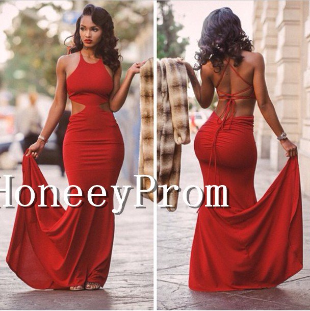 Backless Mermaid Tight Red Prom Dresses, Dresses for Prom