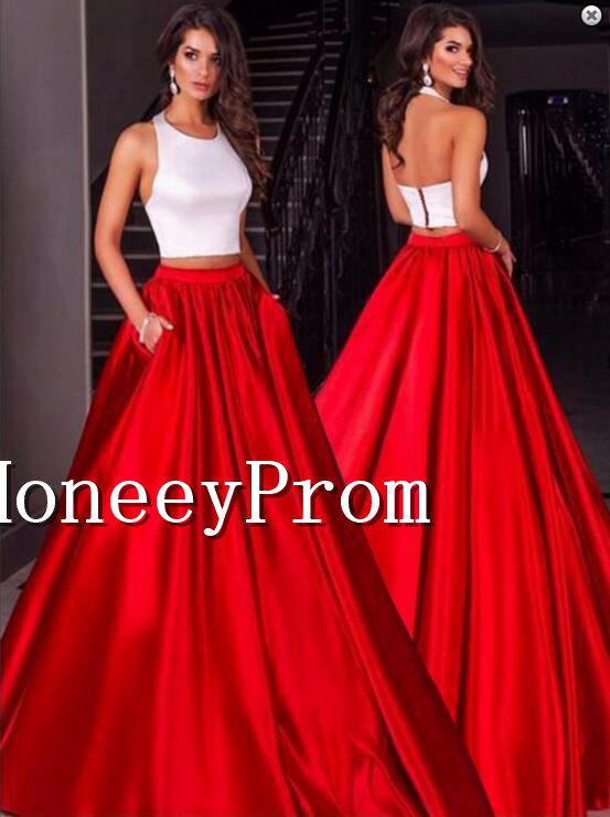 Two Piece Halter Backless Prom Dresses, Dresses for Prom