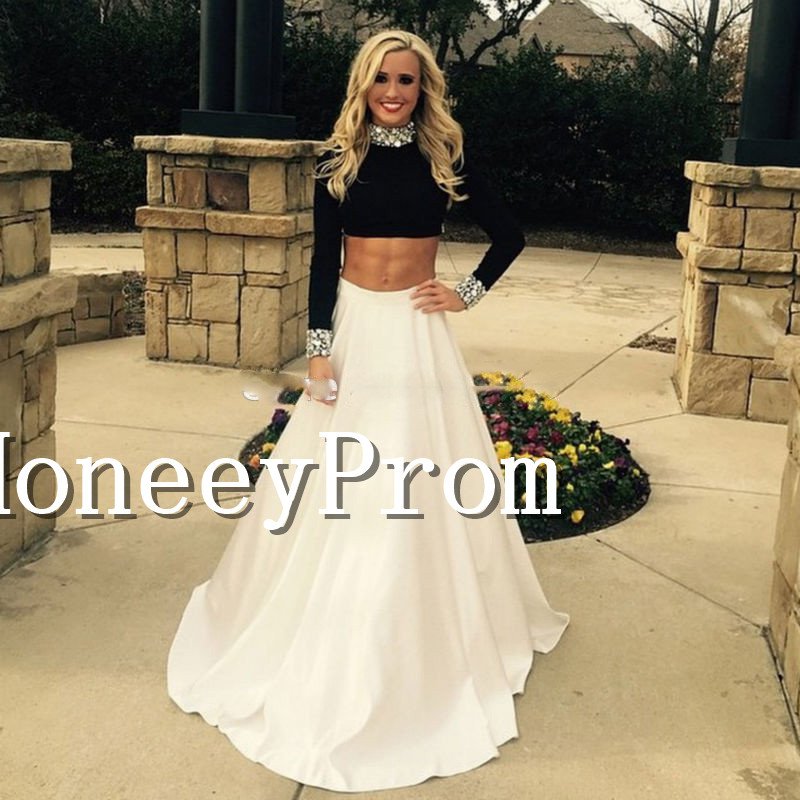 Two Piece Long Sleeve Prom Dresses, Dresses for Prom