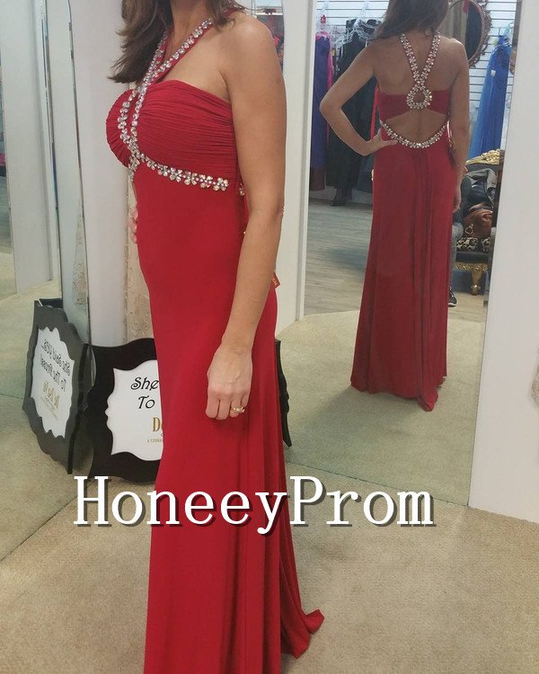 Red Long Beading Backless  Prom Dresses, Dresses for Prom