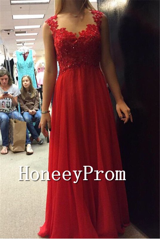 Backless Sleeveless Applique Long Prom Dresses, Dresses for Prom
