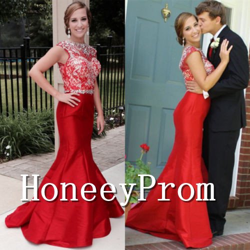 Cap Sleeve Red Beading Prom Dresses, Dresses for Prom
