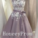 Knee Length Lace Tulle Prom Dresses, Dresses for Prom