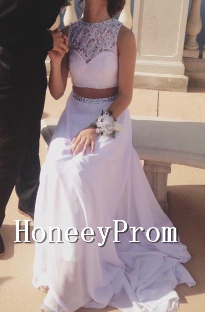 Two Piece Sleeveless Pink Prom Dresses, Dresses for Prom