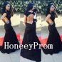 Backless Black Cap Sleeve Prom Dresses, Dresses for Prom
