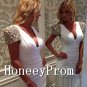 V-Neck White Cap Sleeve Prom Dresses, Dresses for Prom