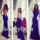 Open Back Sleeveless Blue Prom Dresses, Dresses for Prom