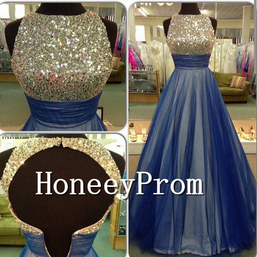 A-Line Backless Sequined Prom Dresses, Dresses for Prom