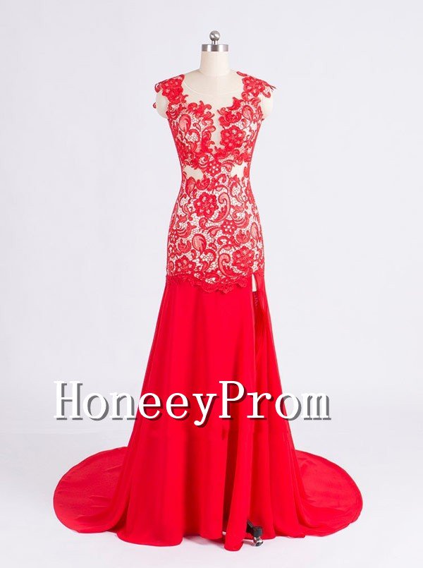 Floor Length Applique Red Prom Dresses, Dresses for Prom