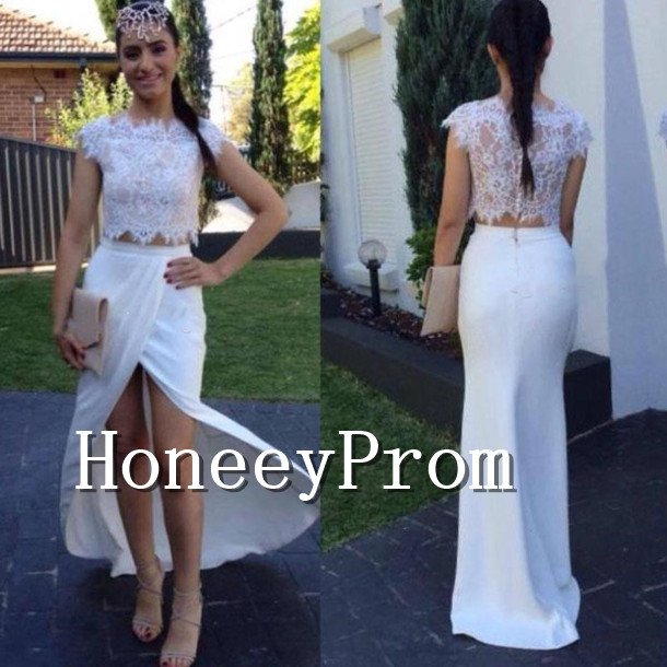 Two Piece Side Split Prom Dresses, Dresses for Prom