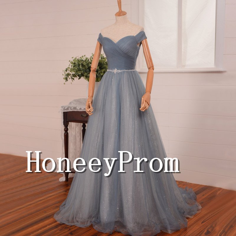 Off Shoulder Long Tulle Prom Dresses, Dresses for Prom