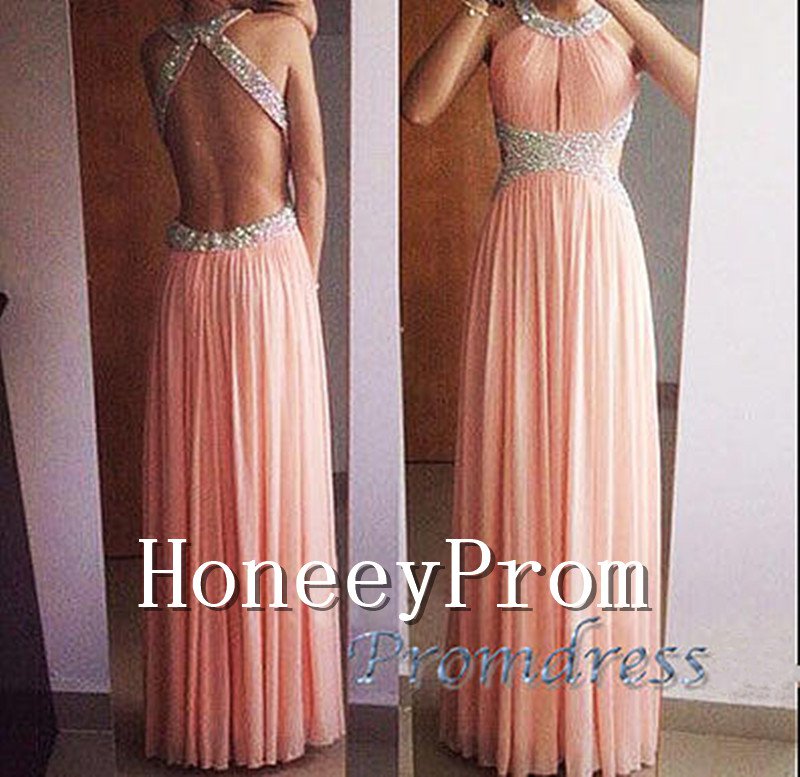A-Line Backless Chiffon Prom Dresses, Dresses for Prom