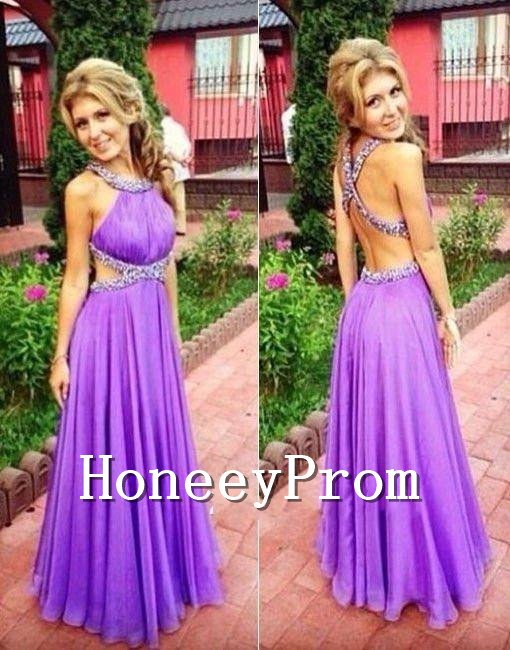 Cross Back Purple Chiffon Prom Dresses, Dresses for Prom