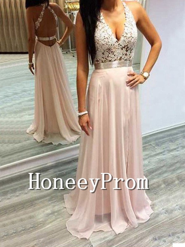 V-Neck Backless A-Line Prom Dresses, Dresses for Prom