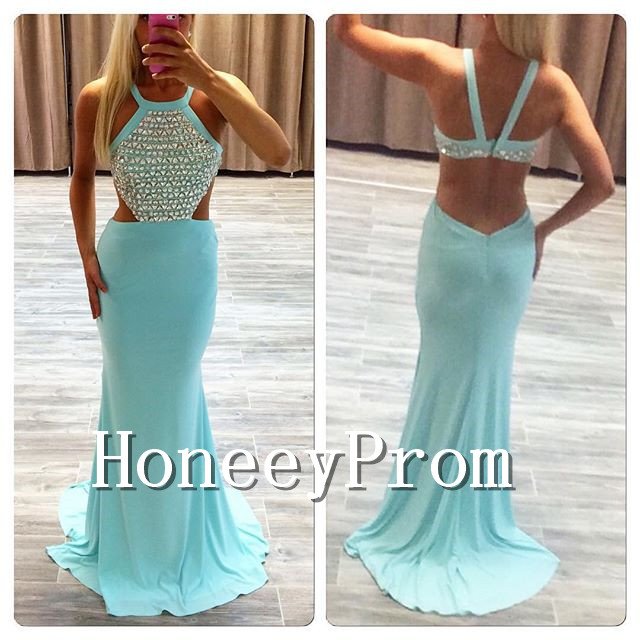 Backless Beaded Mermaid Prom Dresses, Dresses for Prom